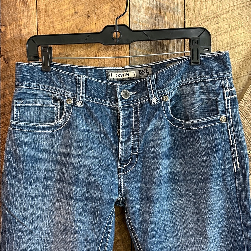 BKE Denim Justin Size 32S 3 Button Fly Flap Back Pockets Bootcut -E4 - Picture 4 of 13